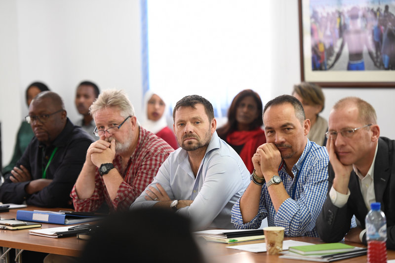 Representatives of Somalia's development partners attend a consultative meeting on communication organized by the Federal Government and Federal Member States' Ministers of Information held in Mogadishu, Somalia, on 20 August 2019. UN Photo / Omar Abdisal