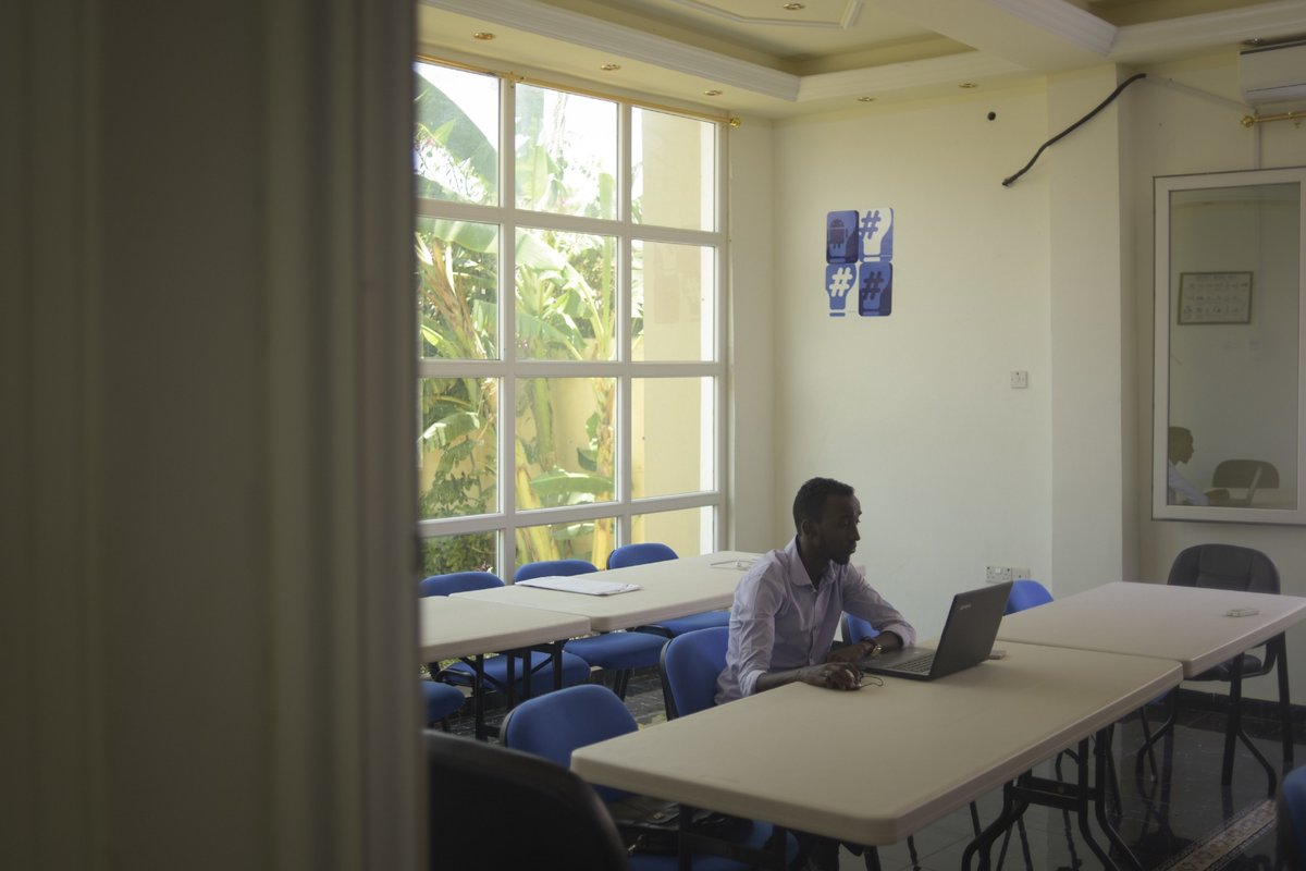 A young man works on his computer in the offices of Mogadishu’s first tech innovation hub, iRise. The hub’s aim is to provide both a place for the city’s budding tech entrepreneurs to work, as well as offer them guidance along the way.